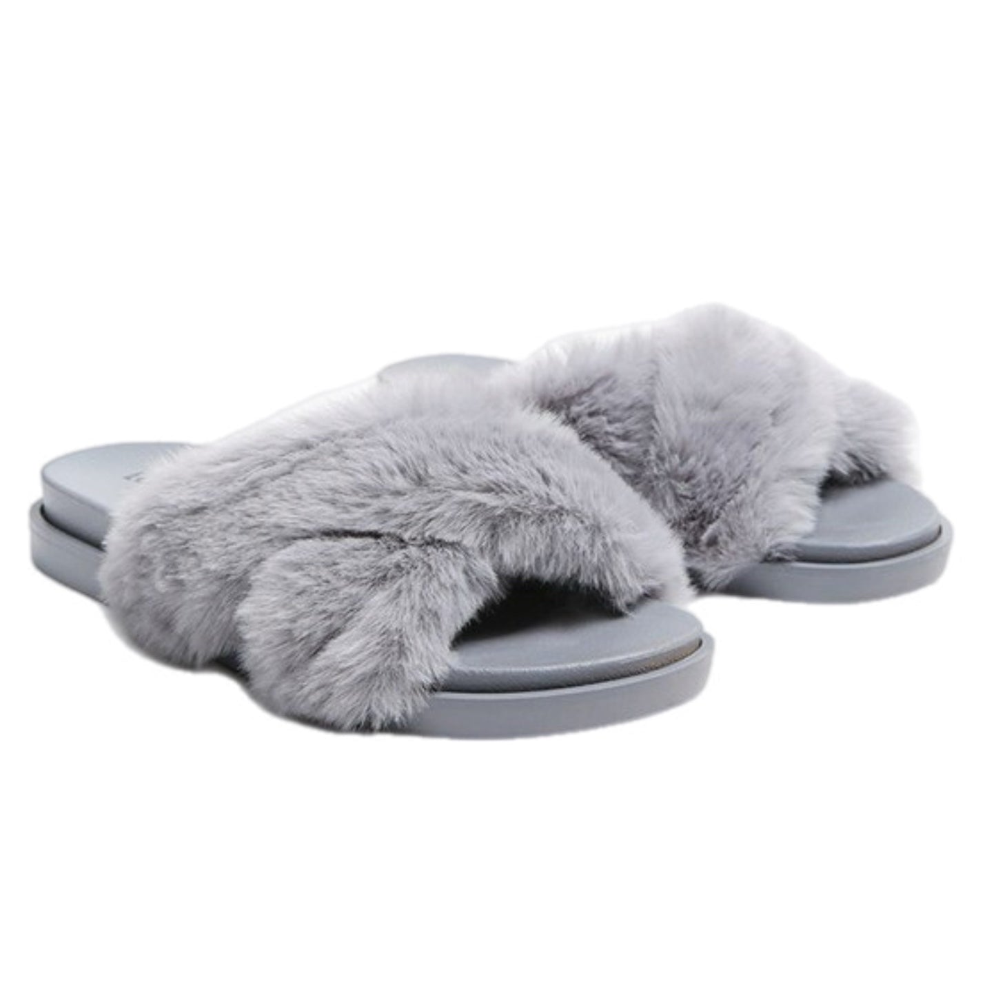 Criss Cross Fur Slip On Slippers