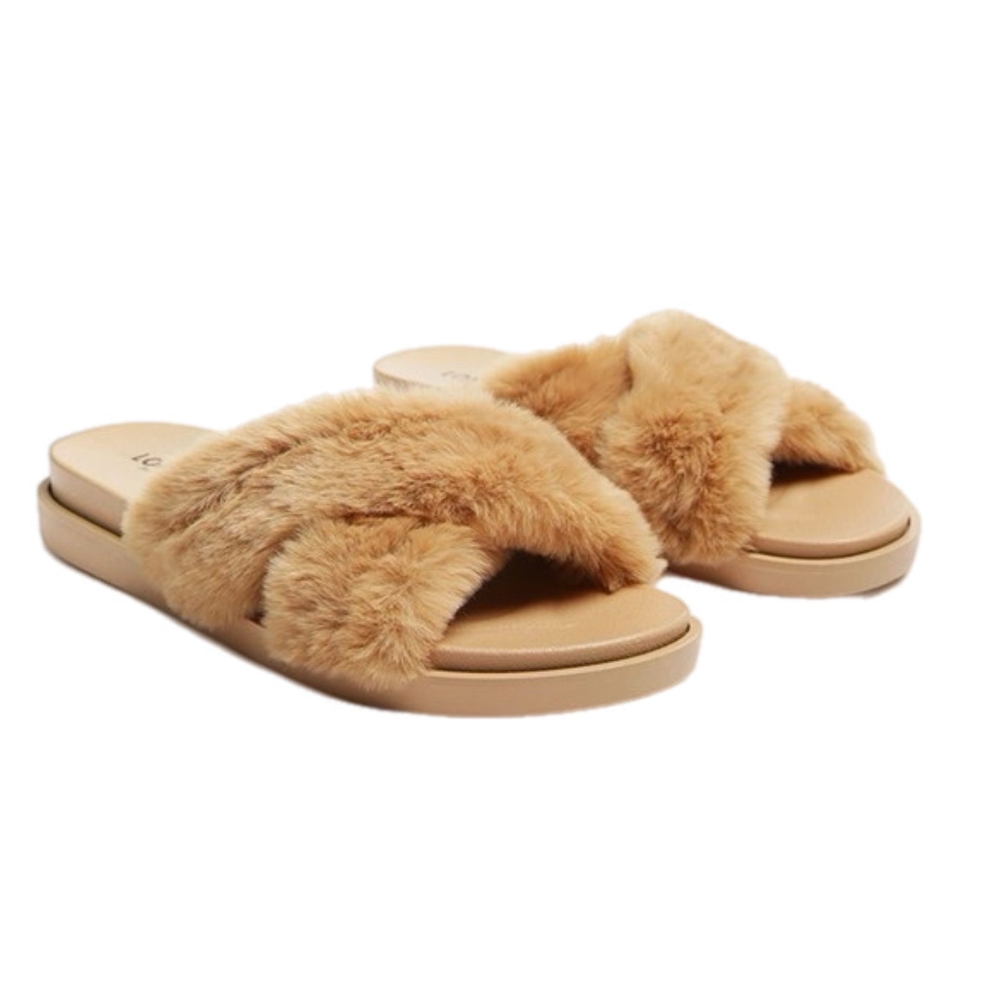 Criss Cross Fur Slip On Slippers