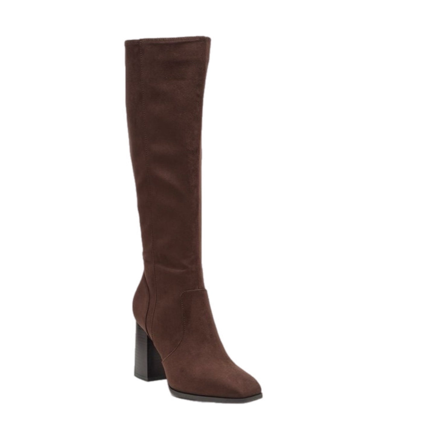 Vegan Leather Block Heeled Knee High Boots