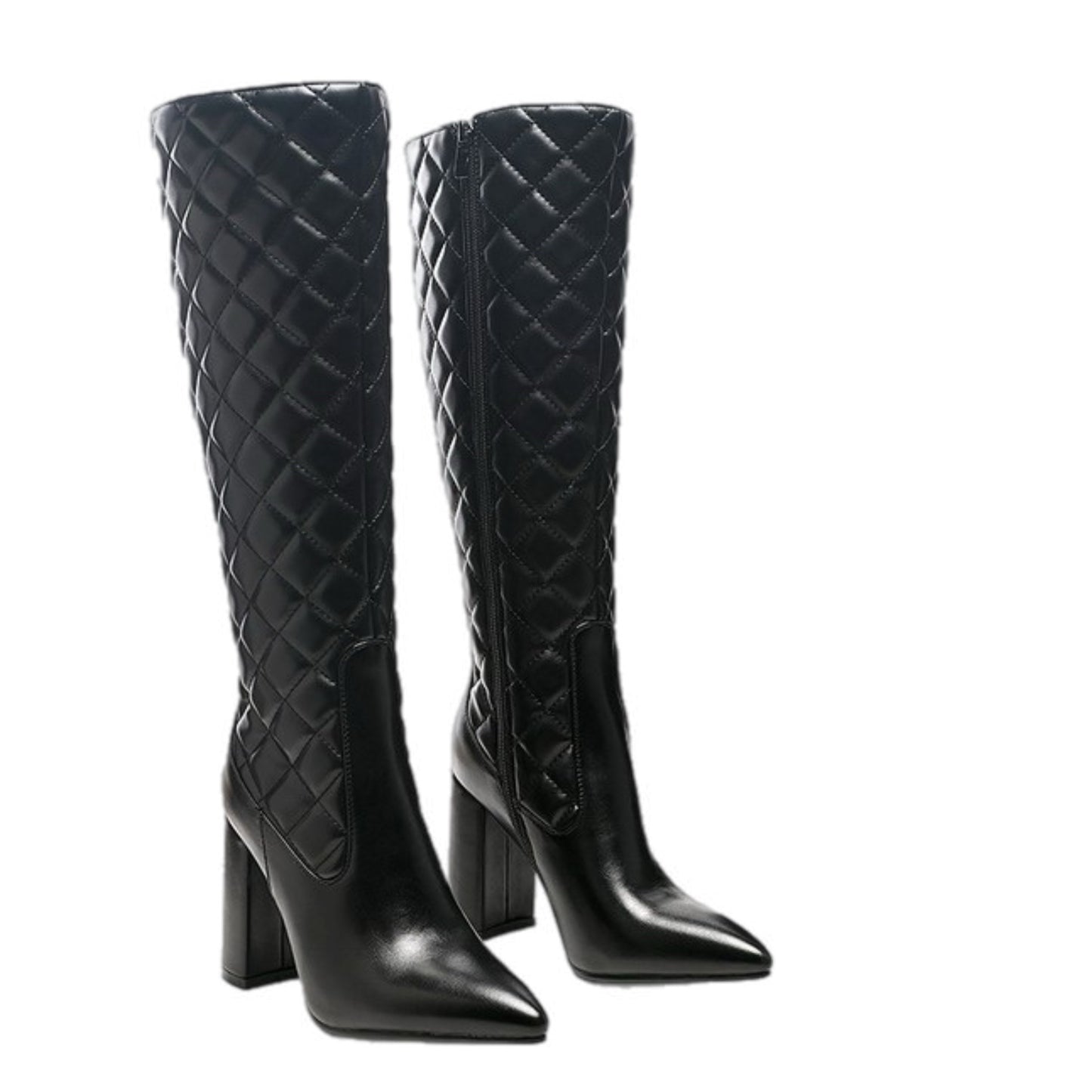 Quilted Vegan Knee High Leather Boots