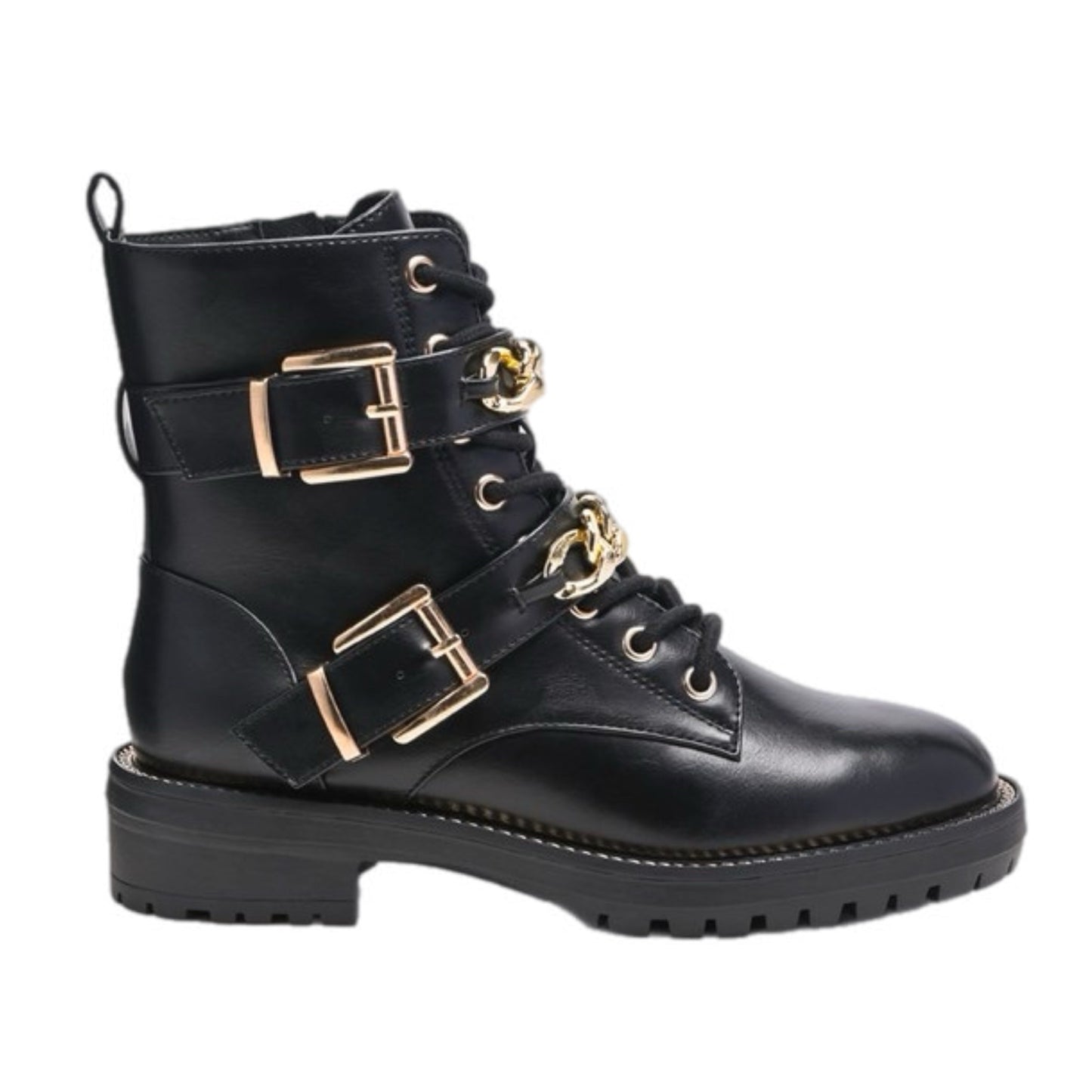 Vegan Leather Boots with Chain Embellishments