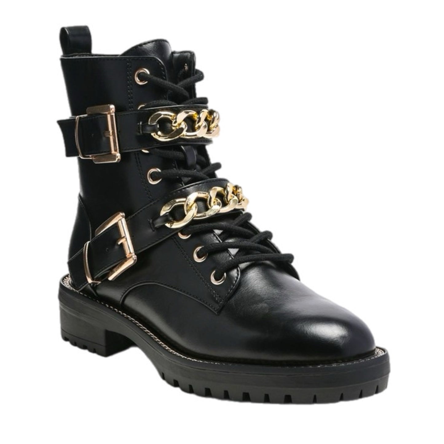 Vegan Leather Boots with Chain Embellishments