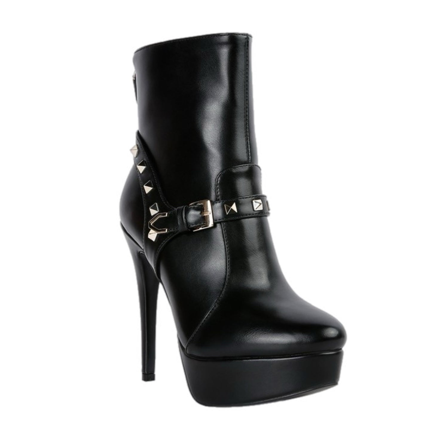 Vegan Leather Studded Heeled Boots