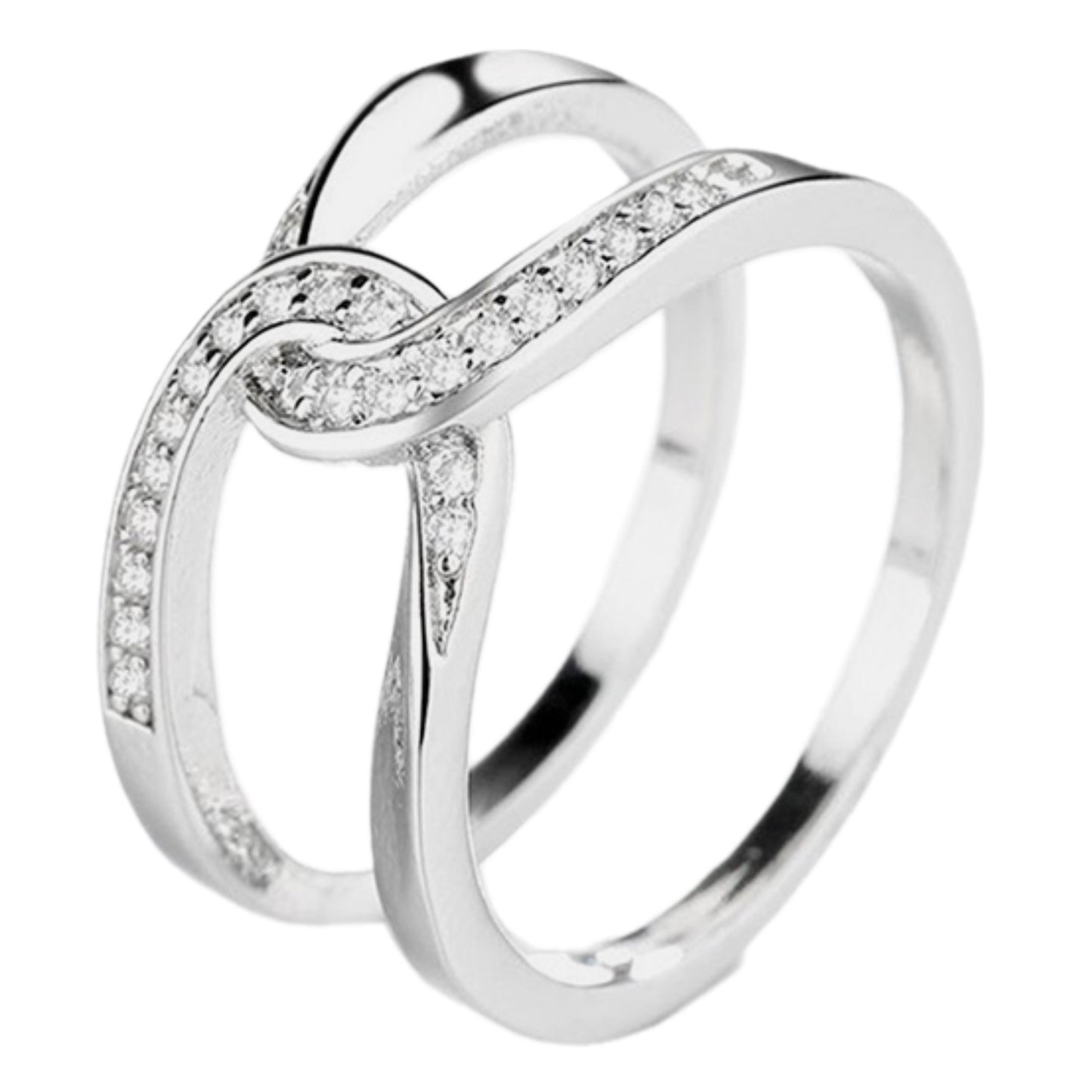 Twisted Inlaid CZ Double-layered Ring