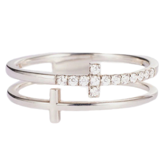 Twin Sparkle Zircon Cross Ring