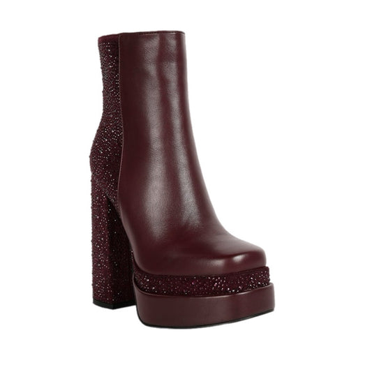 Diamante Glitter Zip Up Platform Boots