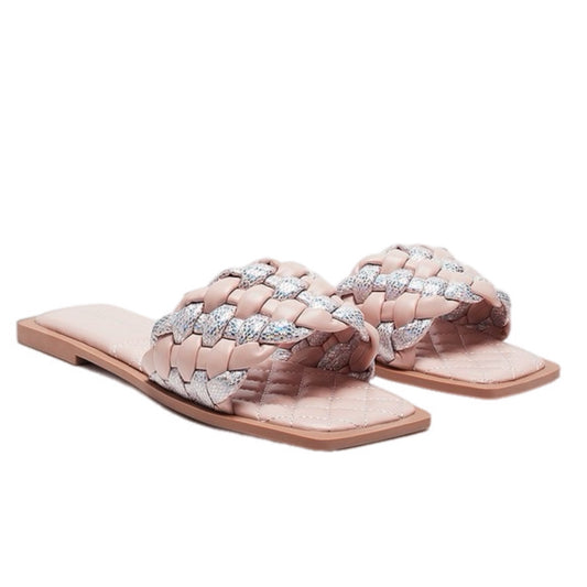 Metallic Woven Strap Flat Sandals