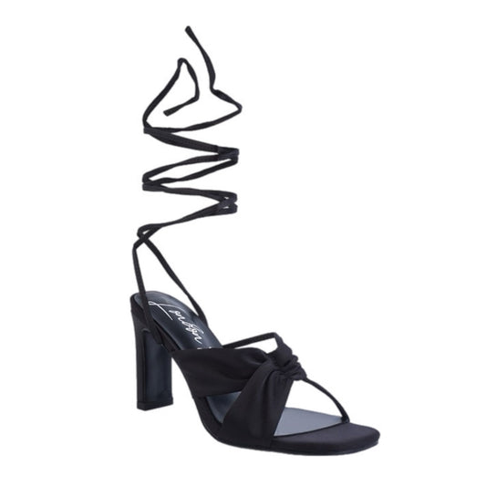 Ruched Satin Tie Up Heeled Sandals