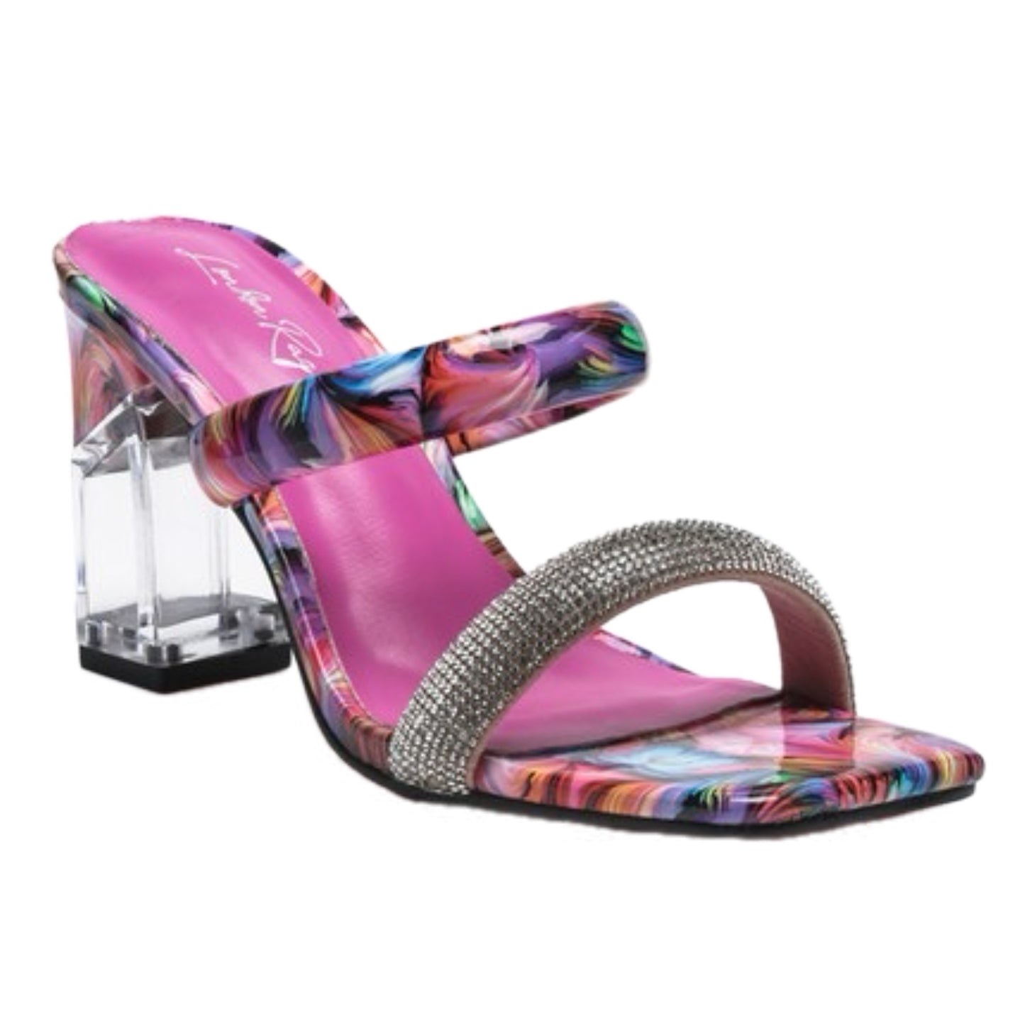 Clear Block Heeled Marble Print Sandals