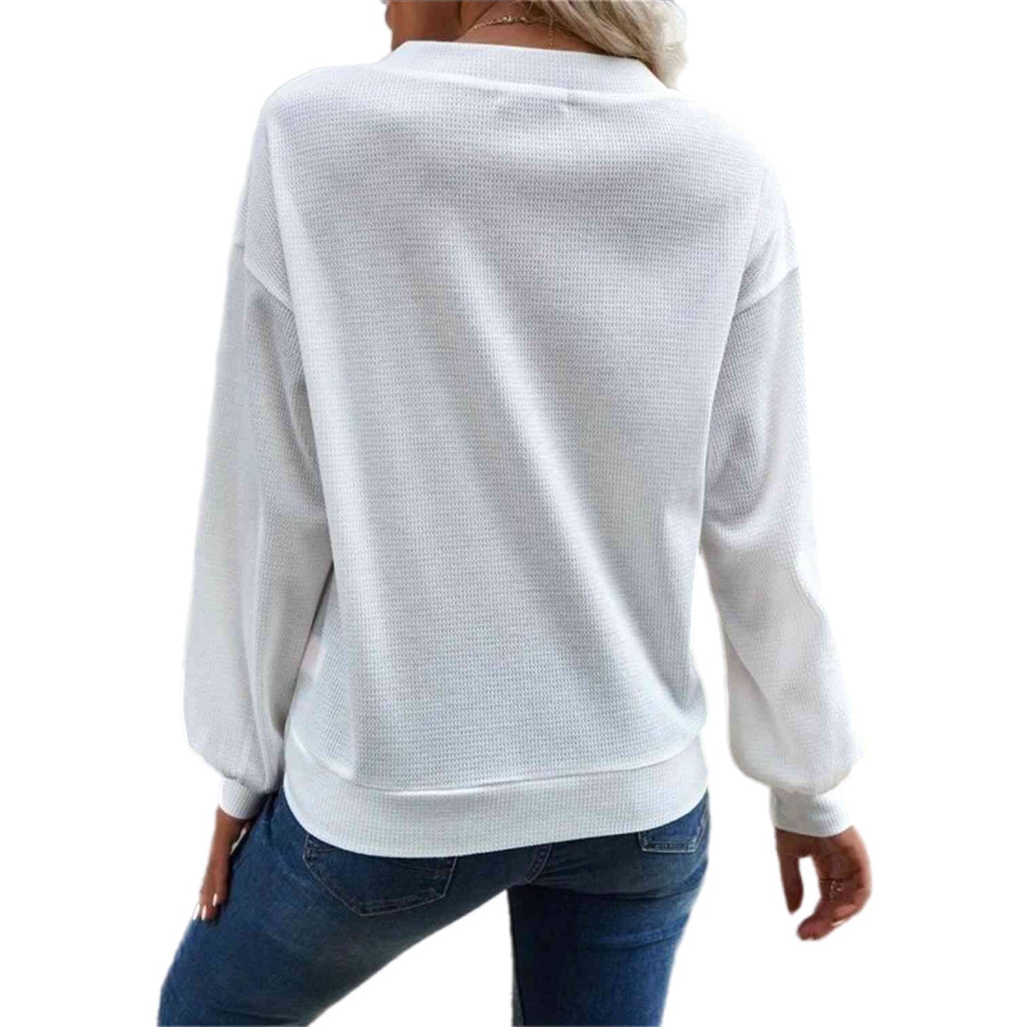 Waffle Knit V-Neck Dropped Shoulder Blouse