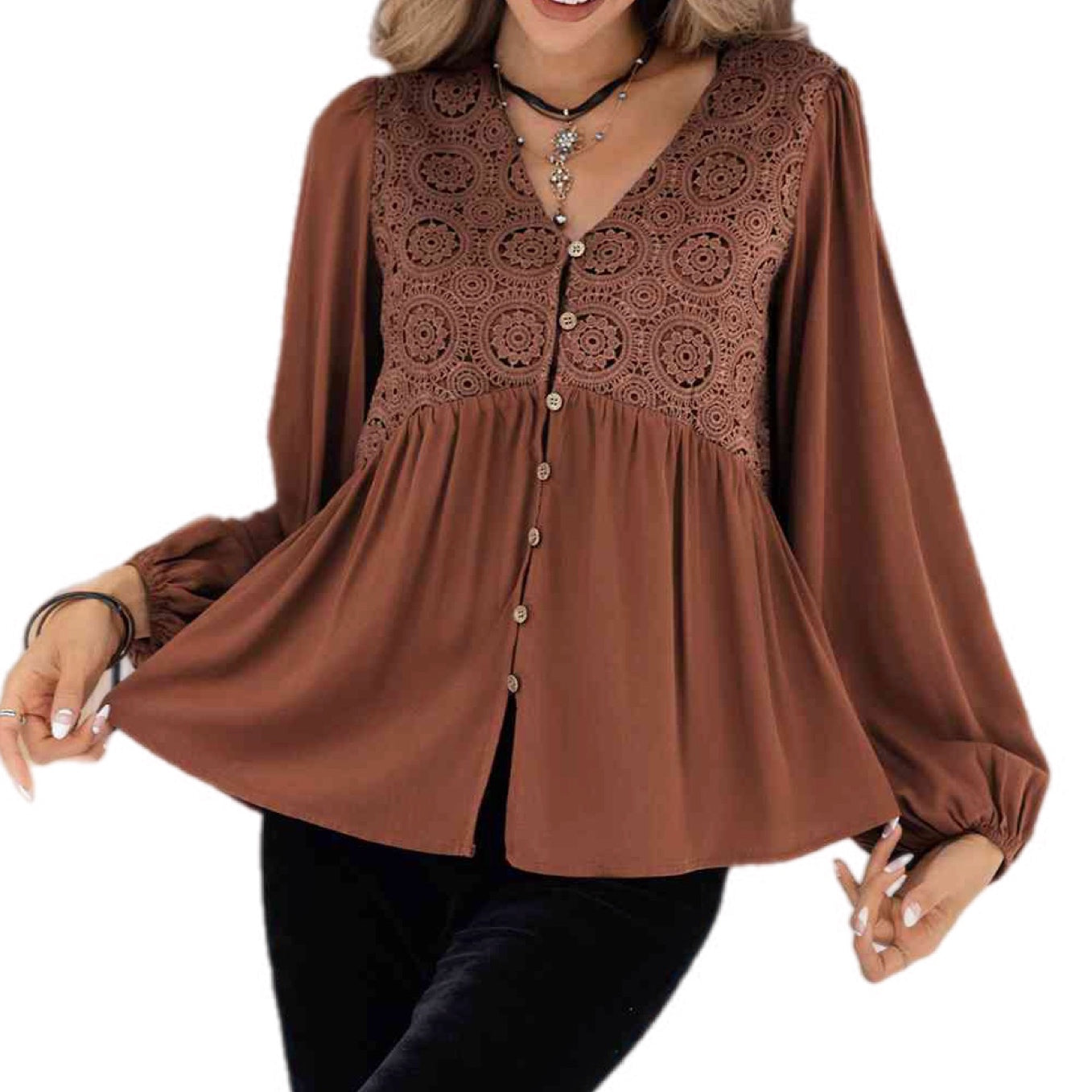 Boho V-Neck Long Sleeve Blouse