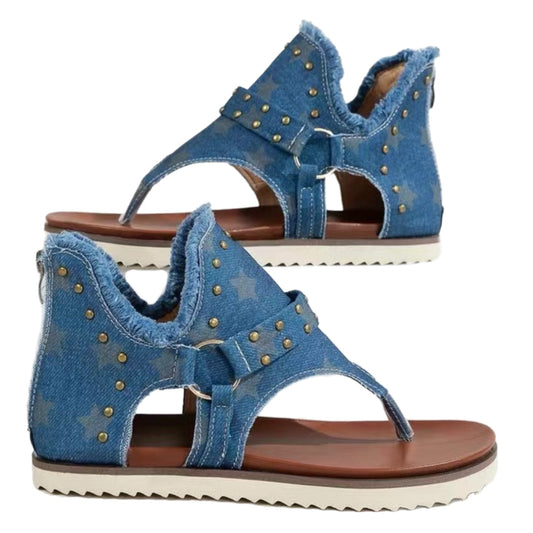 Studded Raw Hem Flat Sandals