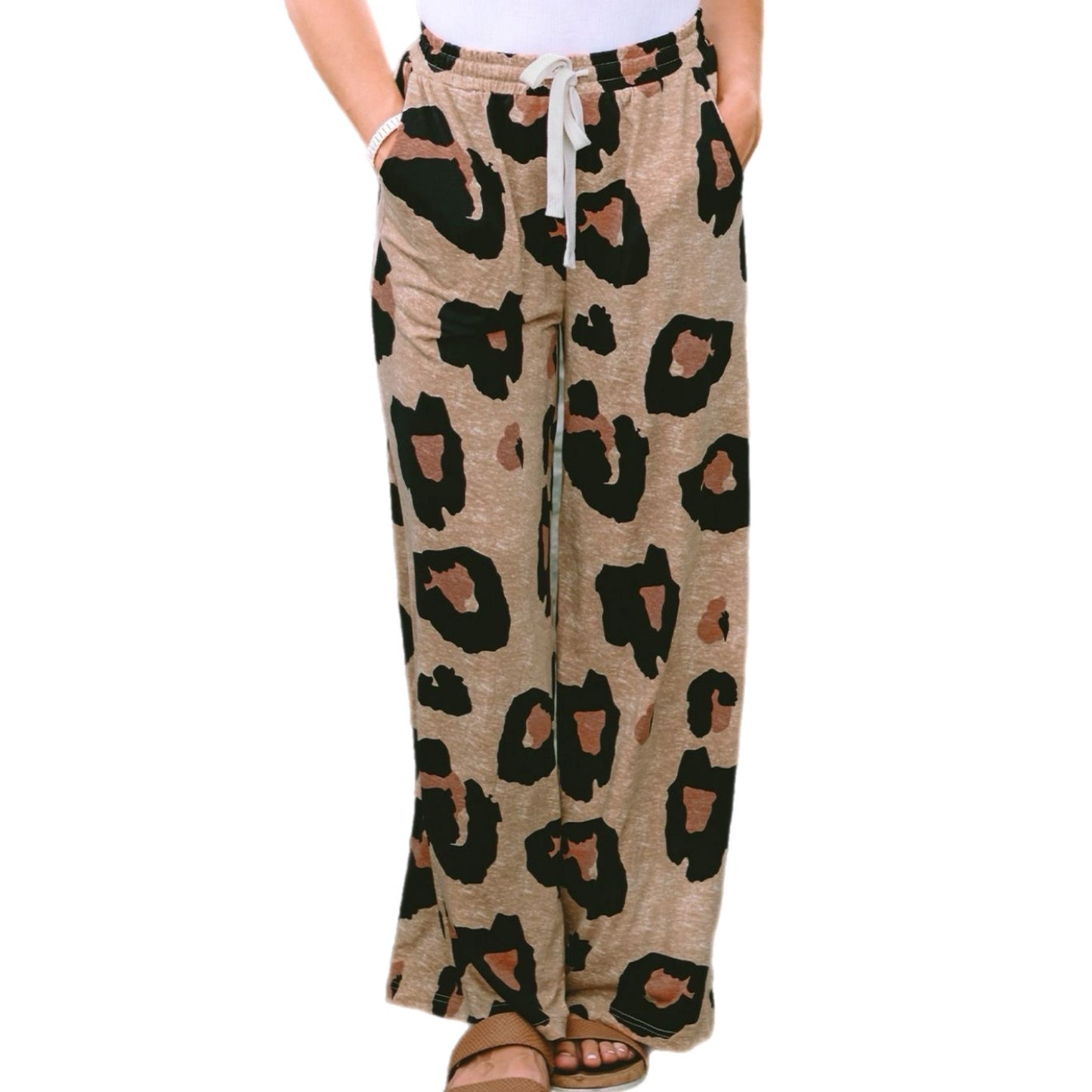 Leopard Wide Leg Pants with Pockets