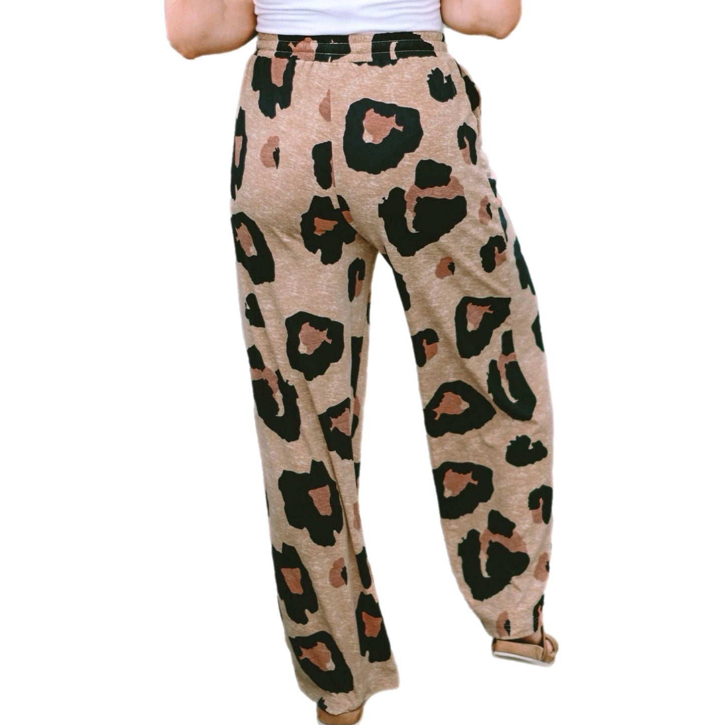 Leopard Wide Leg Pants with Pockets