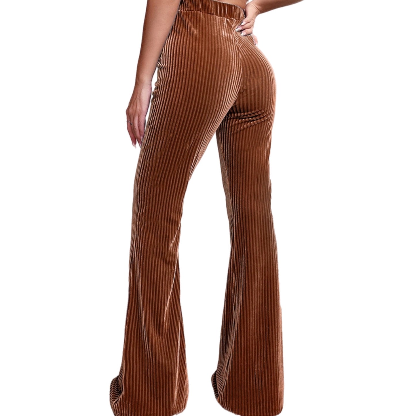 Caramel Ribbed High Waist Bootcut Pants