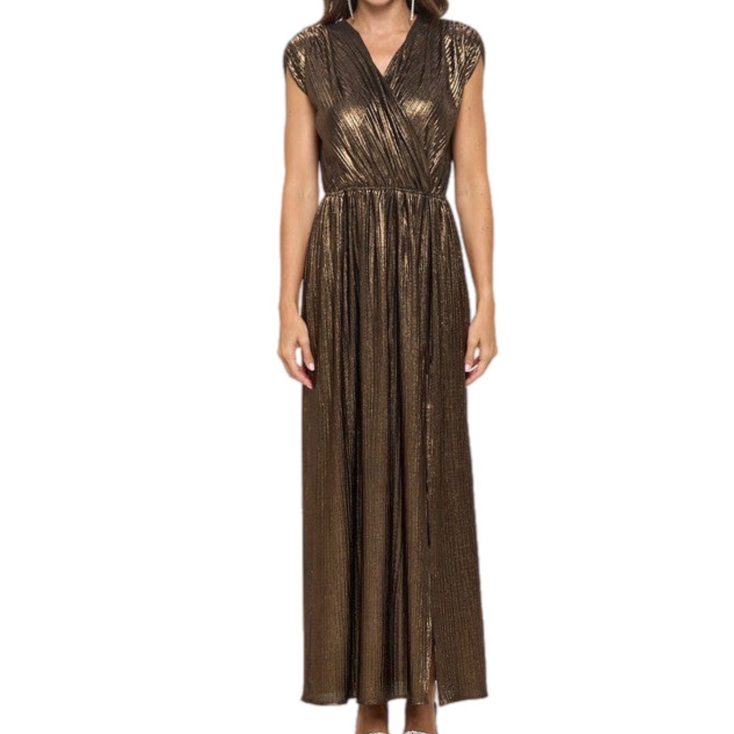 Bronze Sleeveless Metallic Maxi Dress