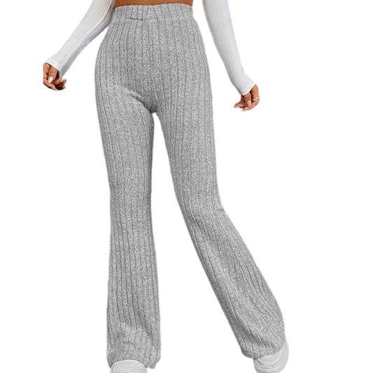 Grey Ribbed Flared Pants