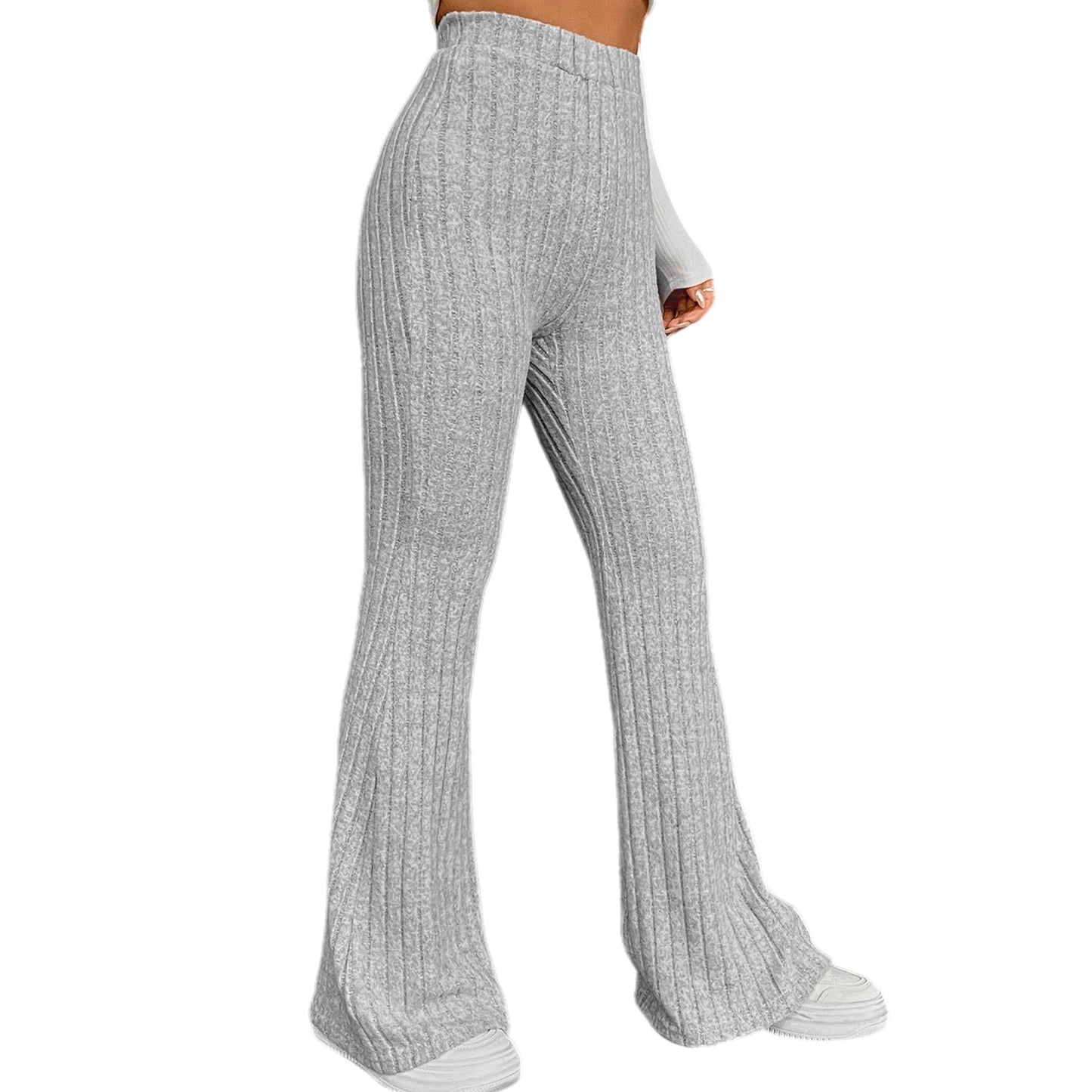 Grey Ribbed Flared Pants