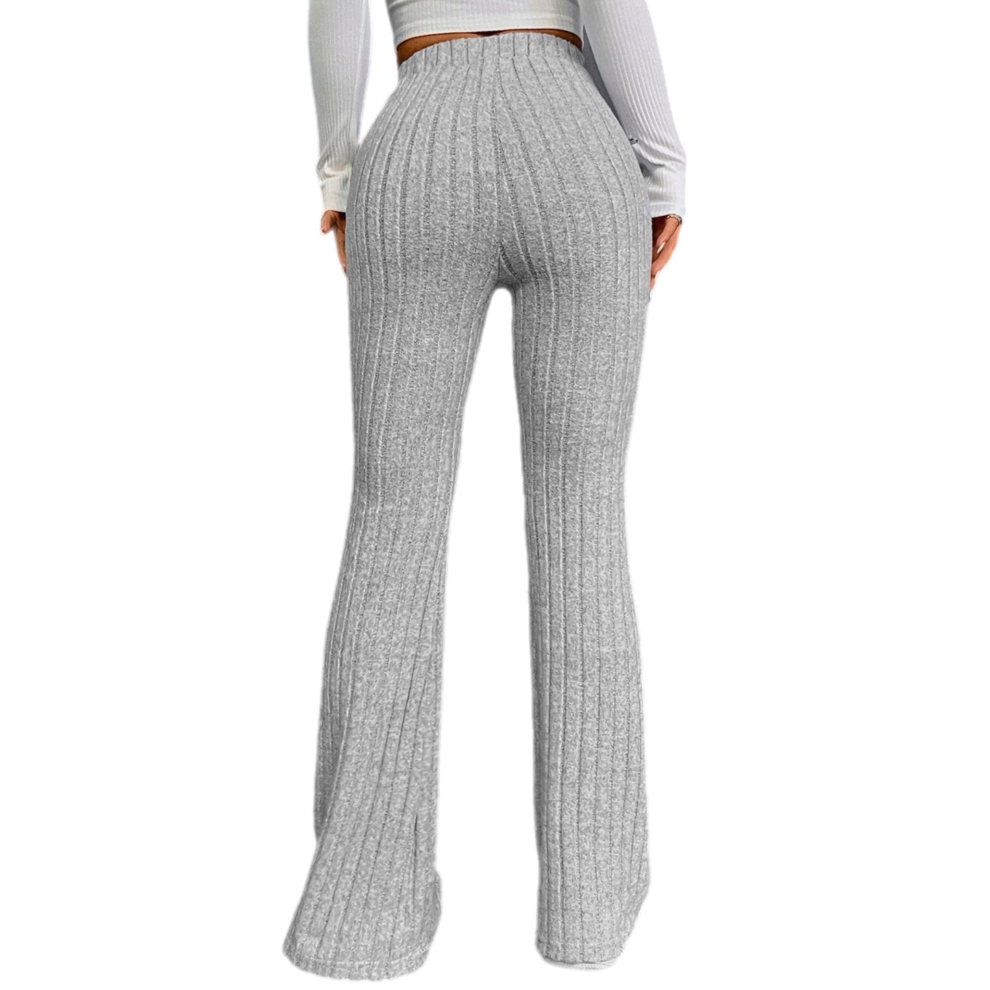 Grey Ribbed Flared Pants