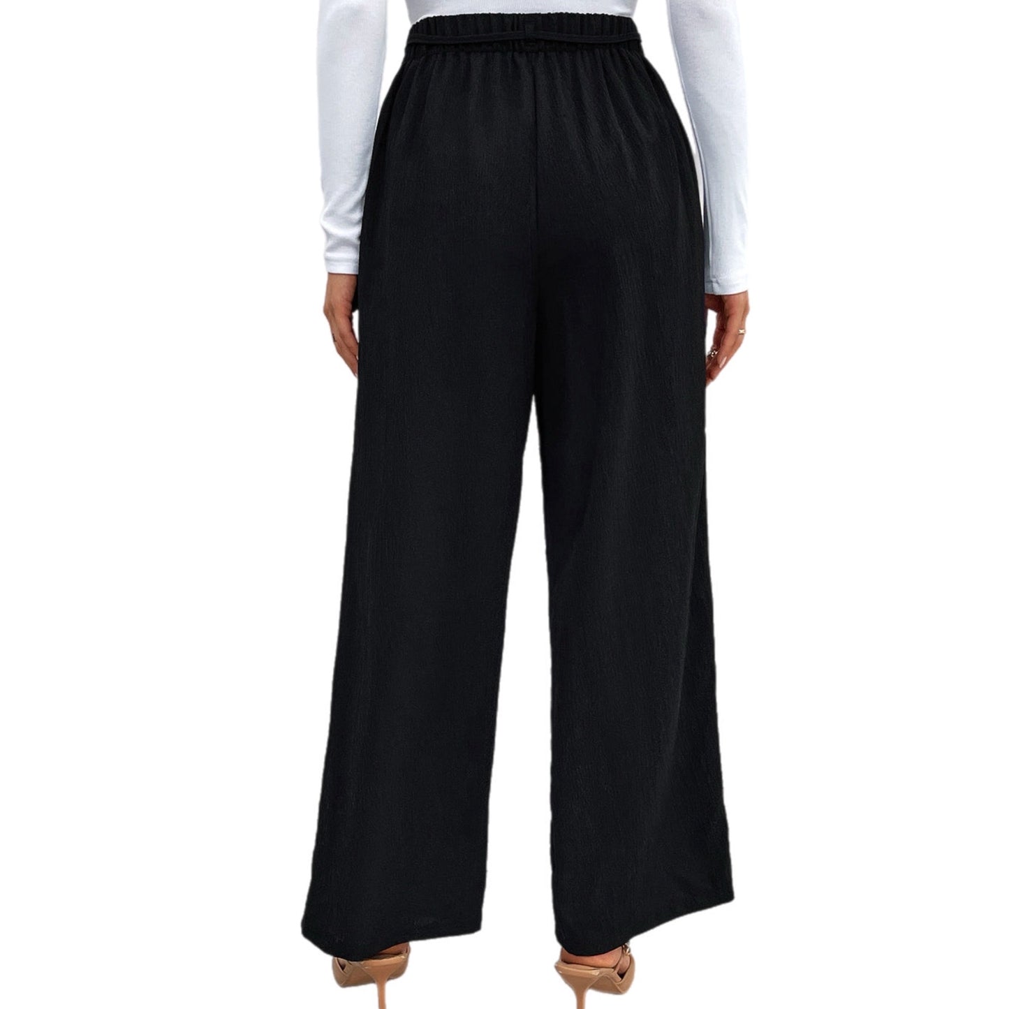 High Waist Ruched Tie Front Wide Leg Pants