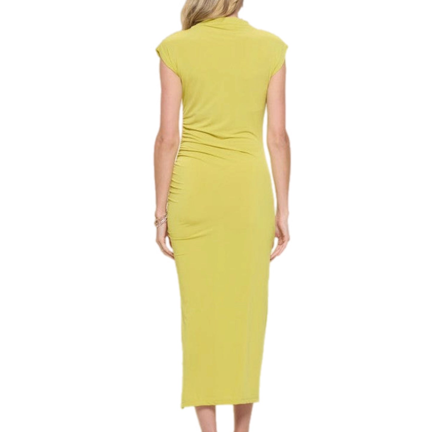 Citron Sleeveless Ruched Dress with Slit