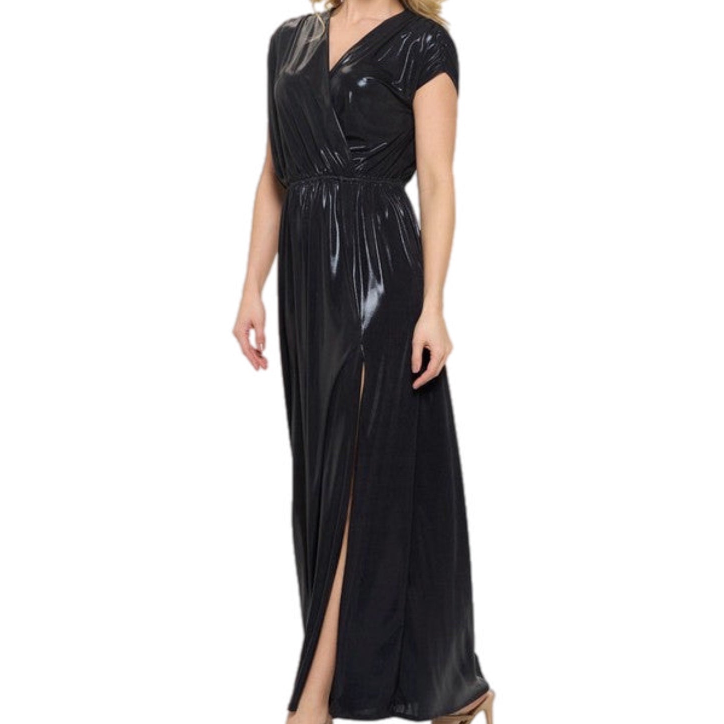 Black Sleeveless Metallic Maxi Dress