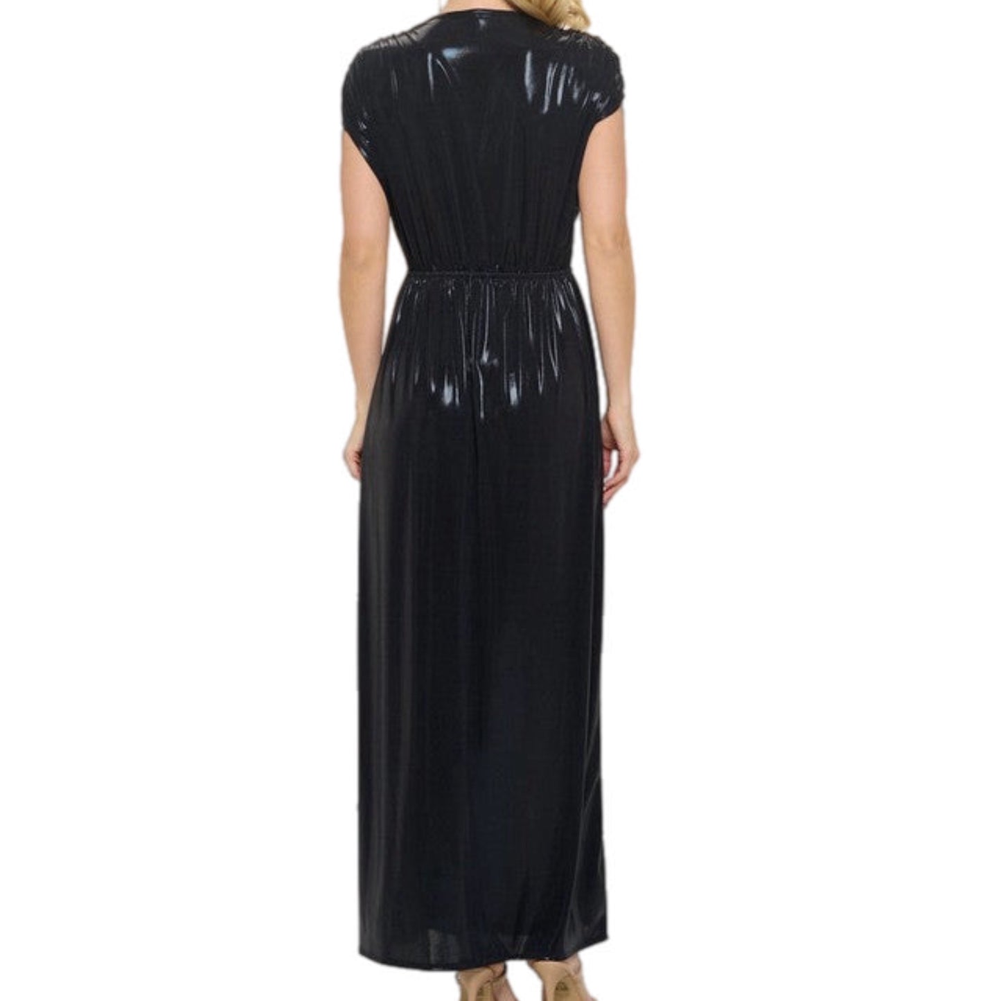 Black Sleeveless Metallic Maxi Dress