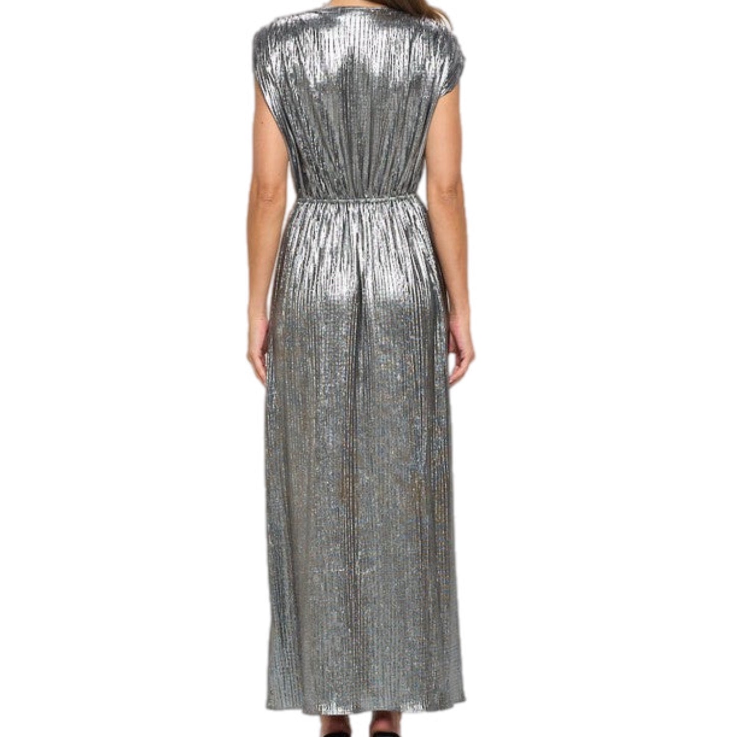 Silver Sleeveless Metallic Maxi Dress