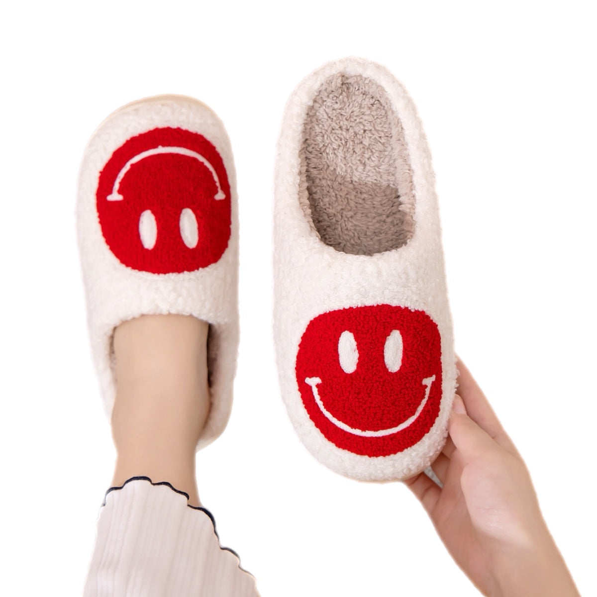 Red Smiley Face Cozy Slippers