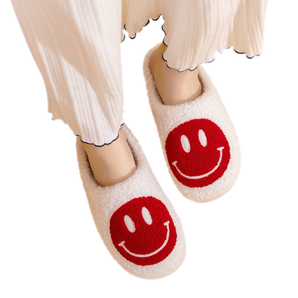 Red Smiley Face Cozy Slippers