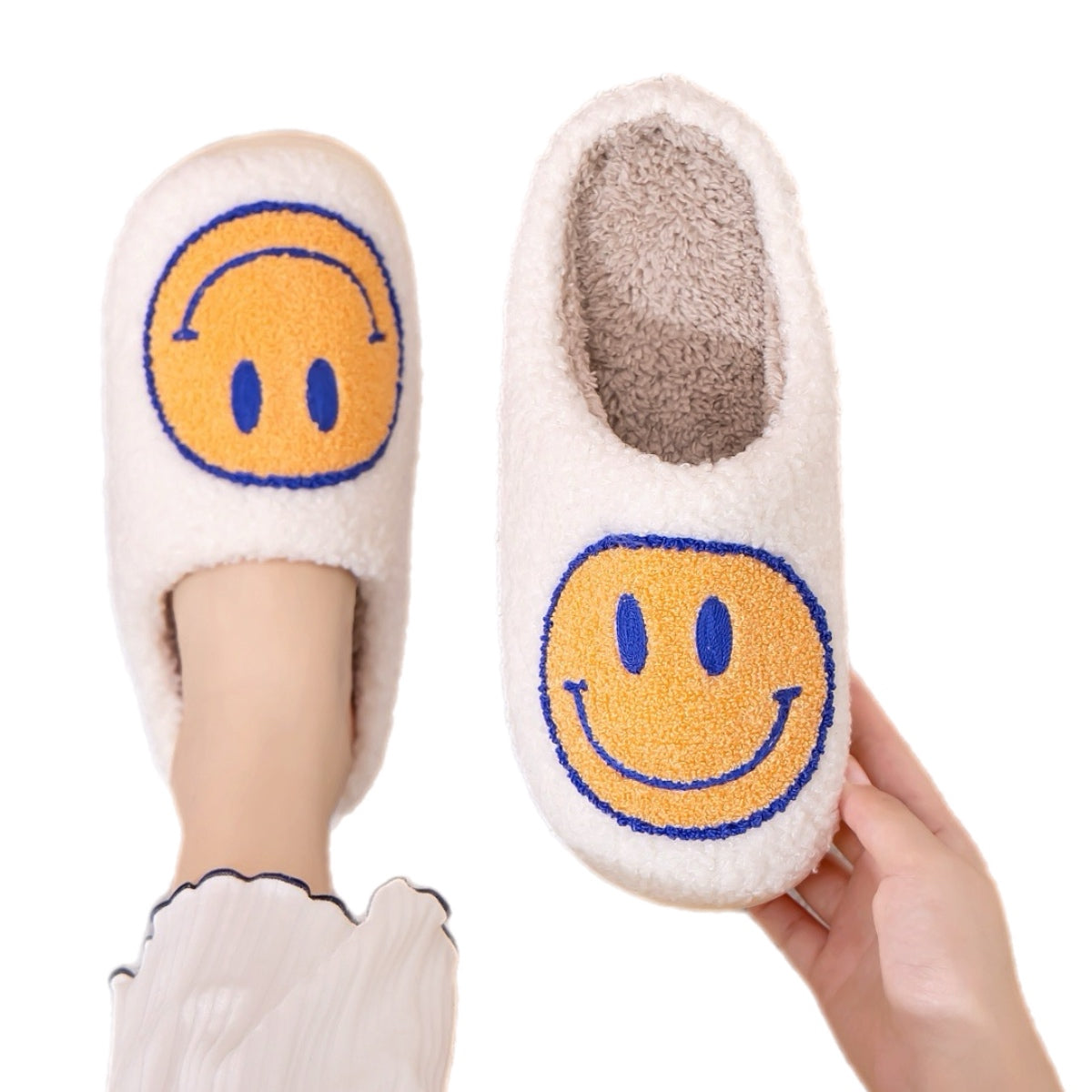 Yellow & Blue Smiley Face Slippers