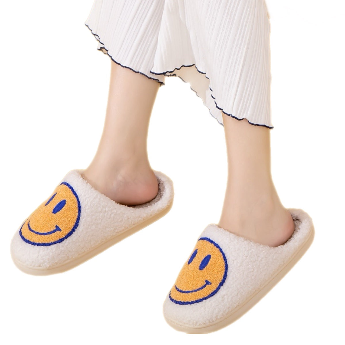 Yellow & Blue Smiley Face Slippers