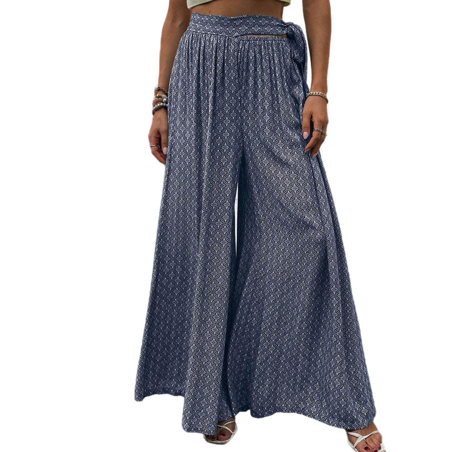 Printed Tied Wide Leg Pants