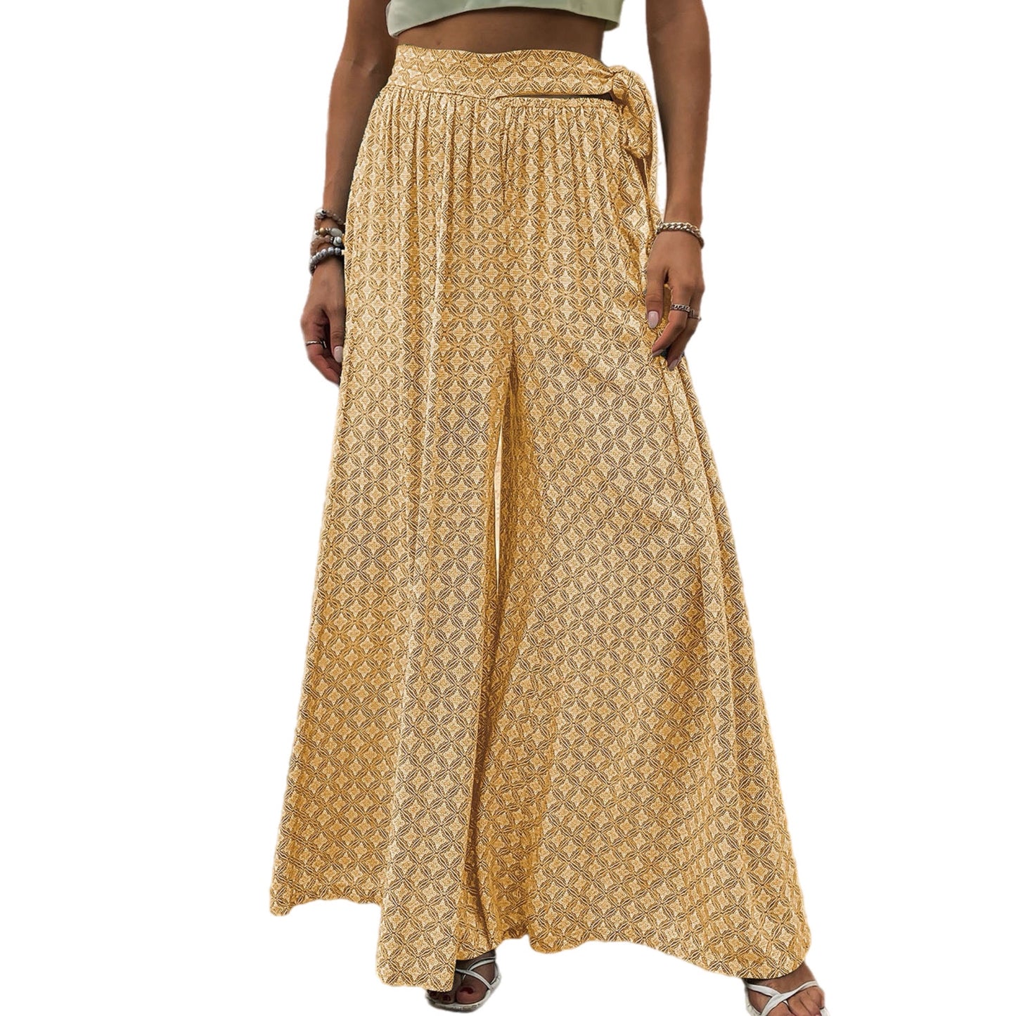 Printed Tied Wide Leg Pants