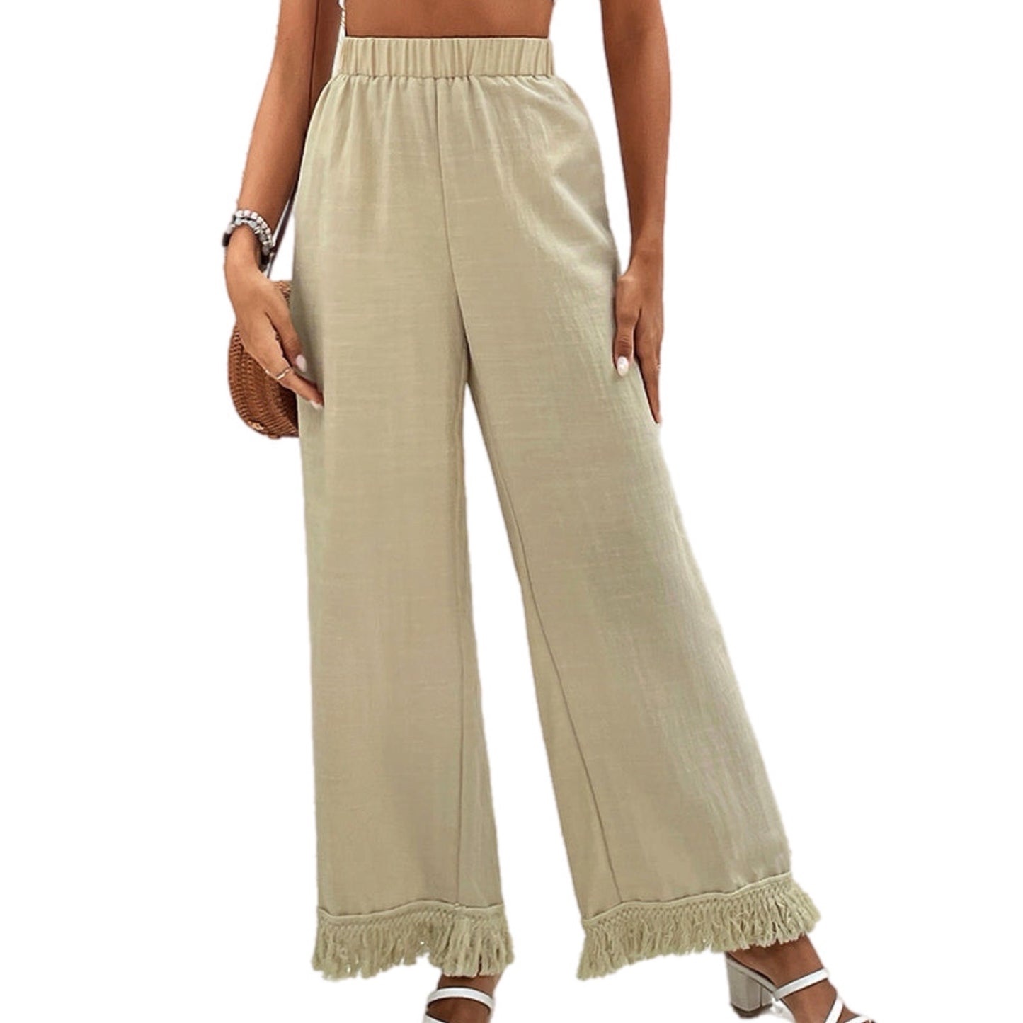 Fringe Detail Wide Leg Pants