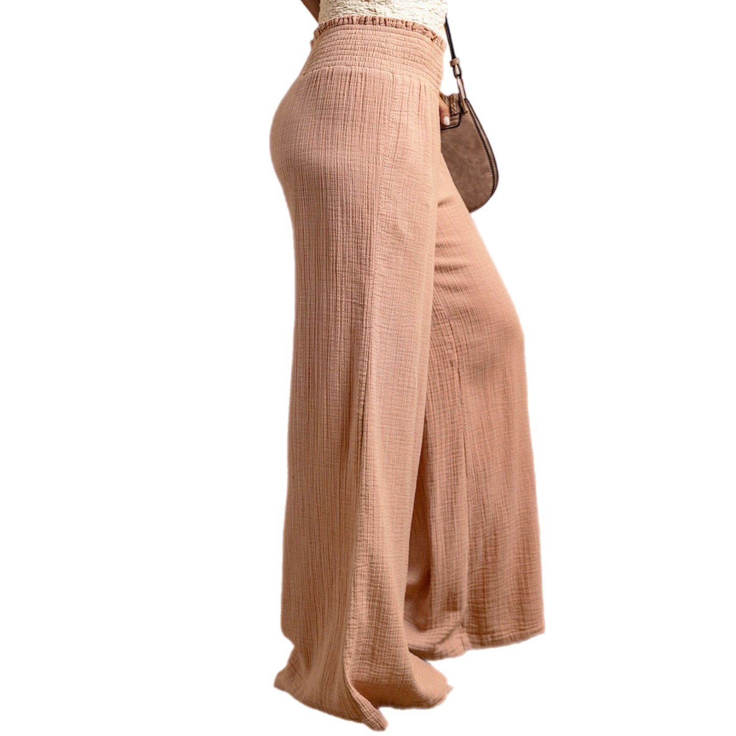 Smocked Waist Texture Wide Leg Pants