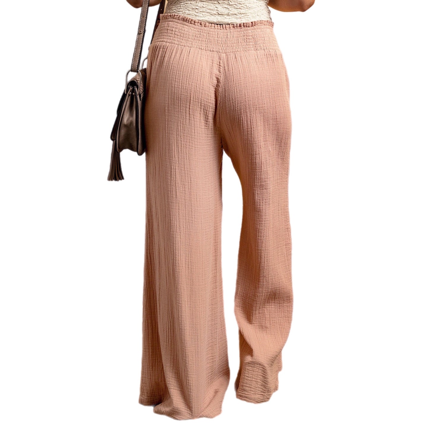 Smocked Waist Texture Wide Leg Pants