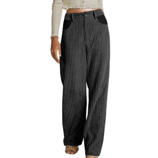 Ribbed Charcoal Longline Pocketed Pants