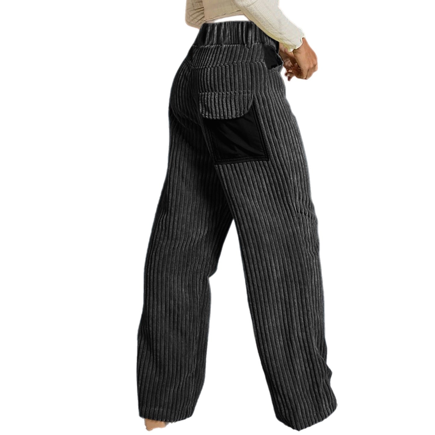 Ribbed Charcoal Longline Pocketed Pants