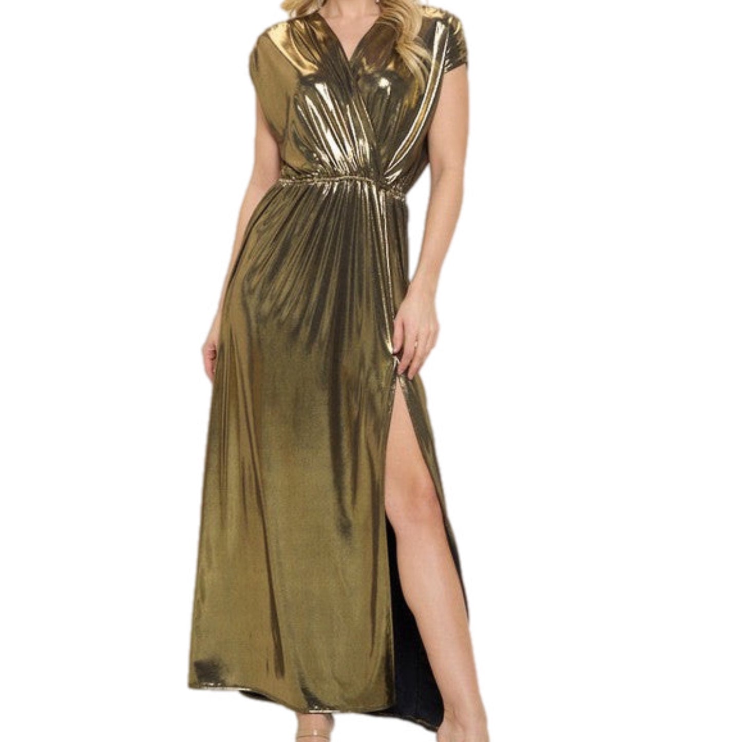 Gold Sleeveless Metallic Maxi Dress