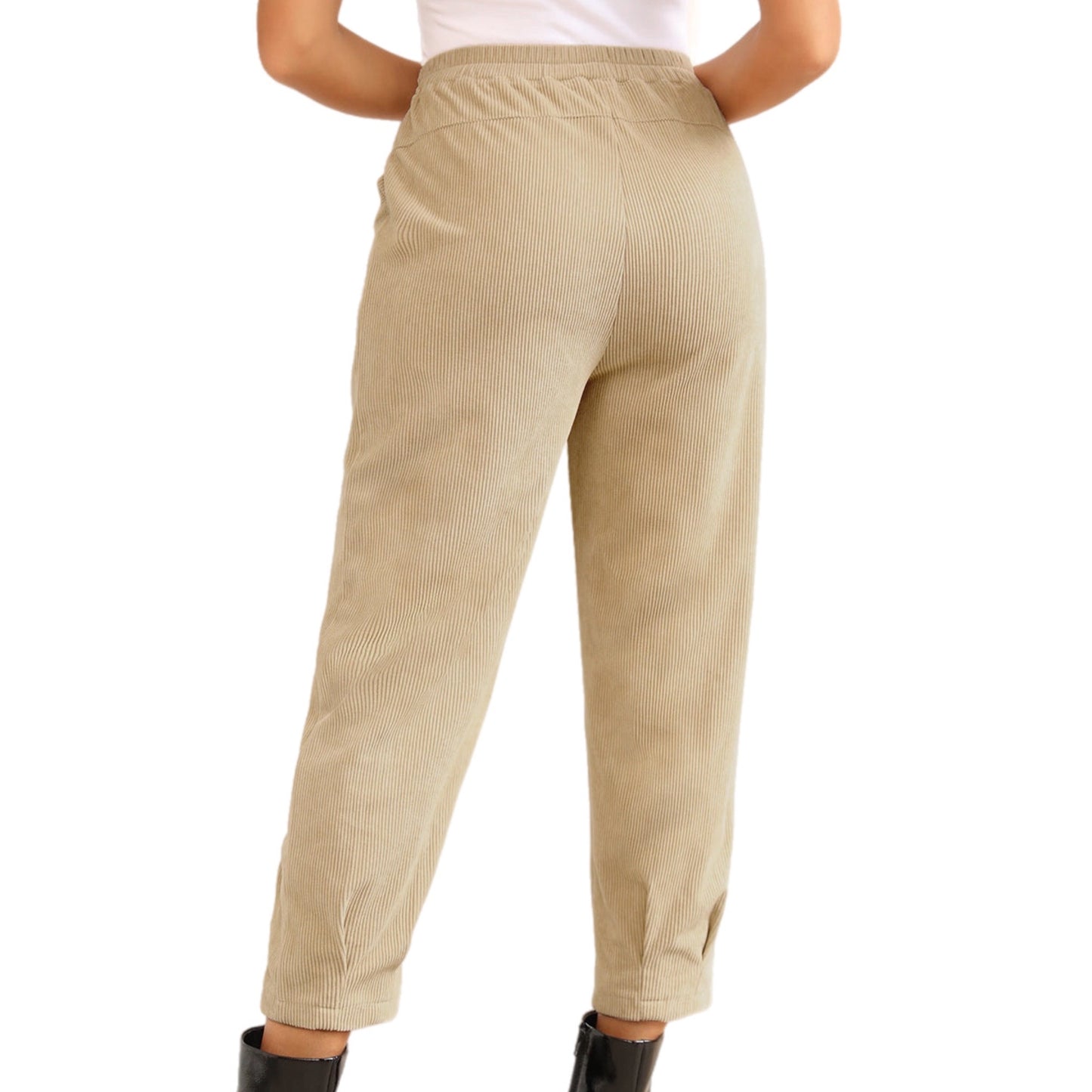 Sand Ribbed Front Pocket Elastic Waist Pants