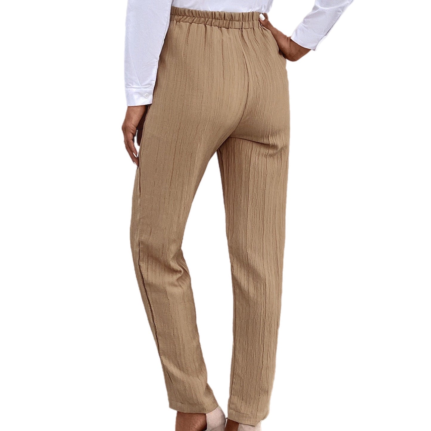 Tan Texture Drawstring Pants with Pockets