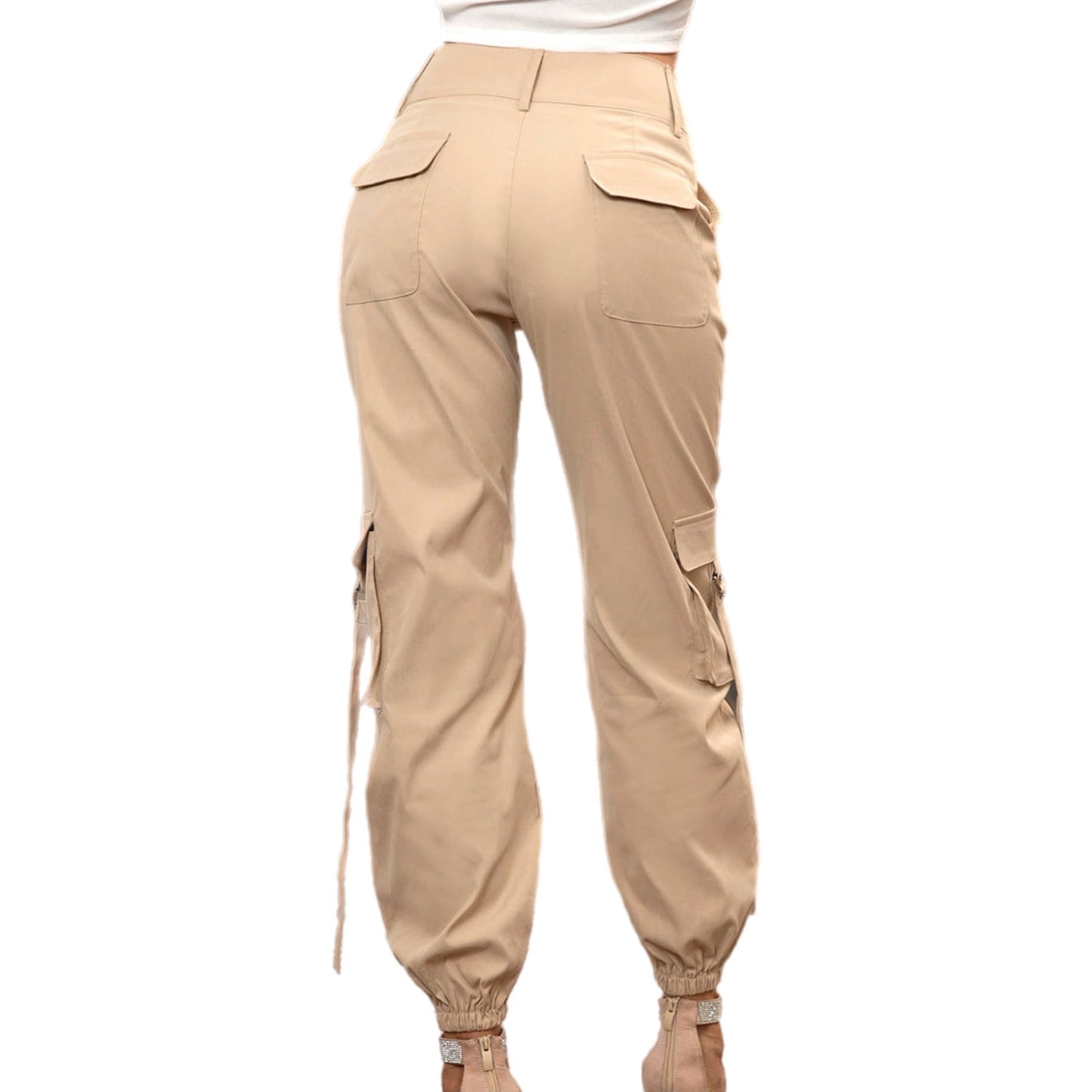 Tan High Waist Cargo Pants