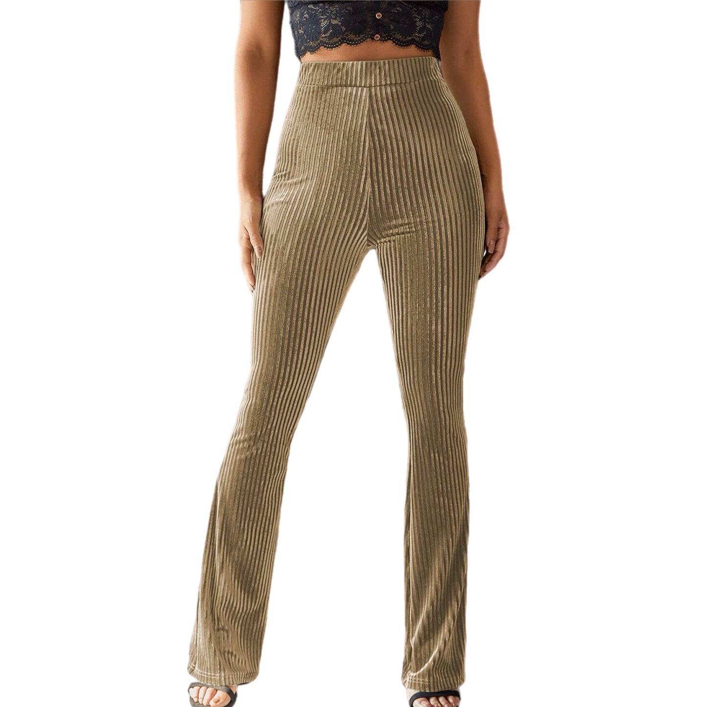 Ribbed High Waist Flare Pants