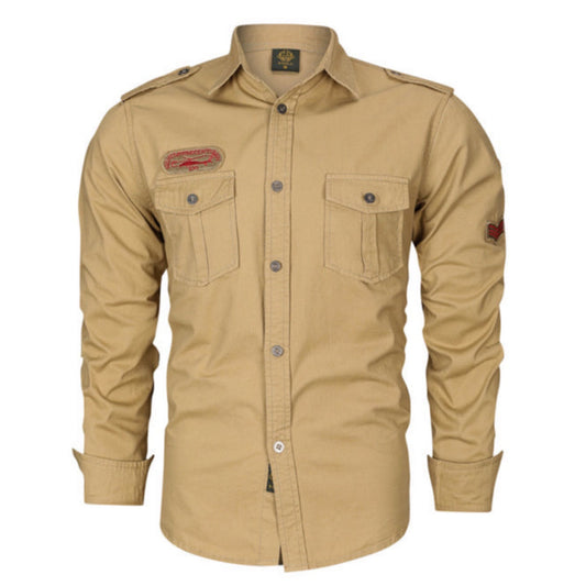 Men's Military Long Sleeve Button Up Shirt