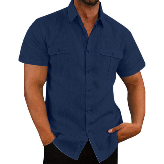 Shirt Double Pocket Linen Short Sleeve Shirt