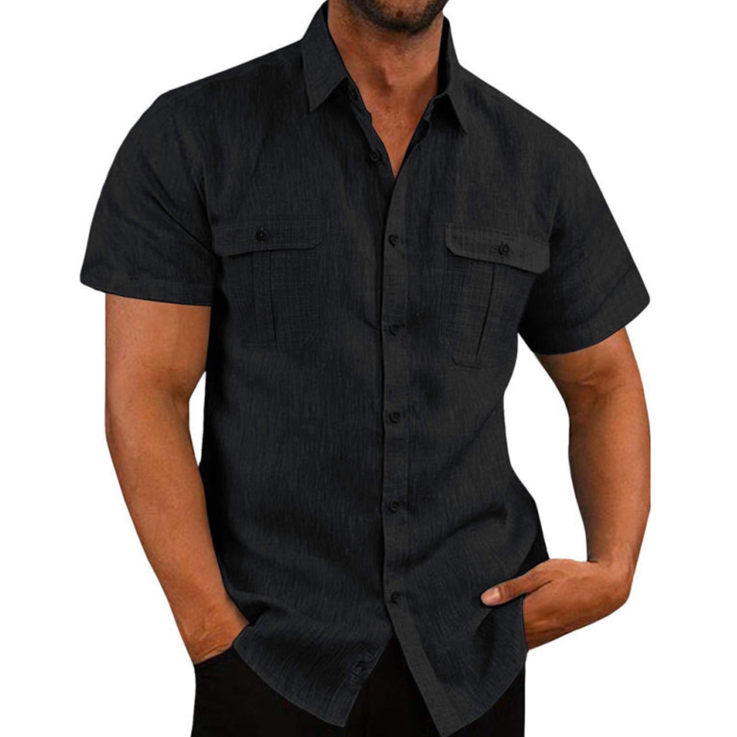 Shirt Double Pocket Linen Short Sleeve Shirt