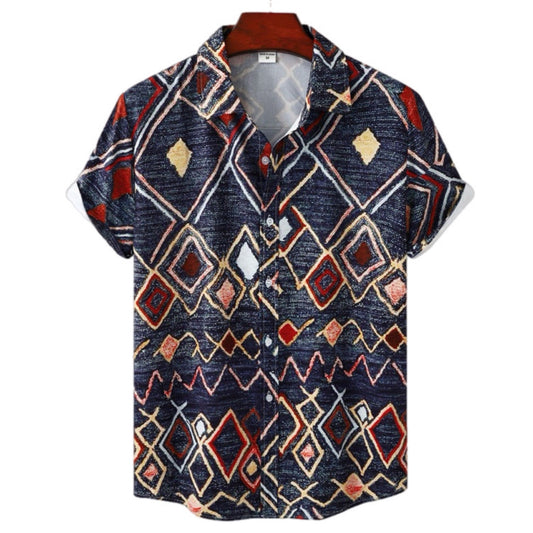 Diamond Print Short Sleeve Button Up Shirt