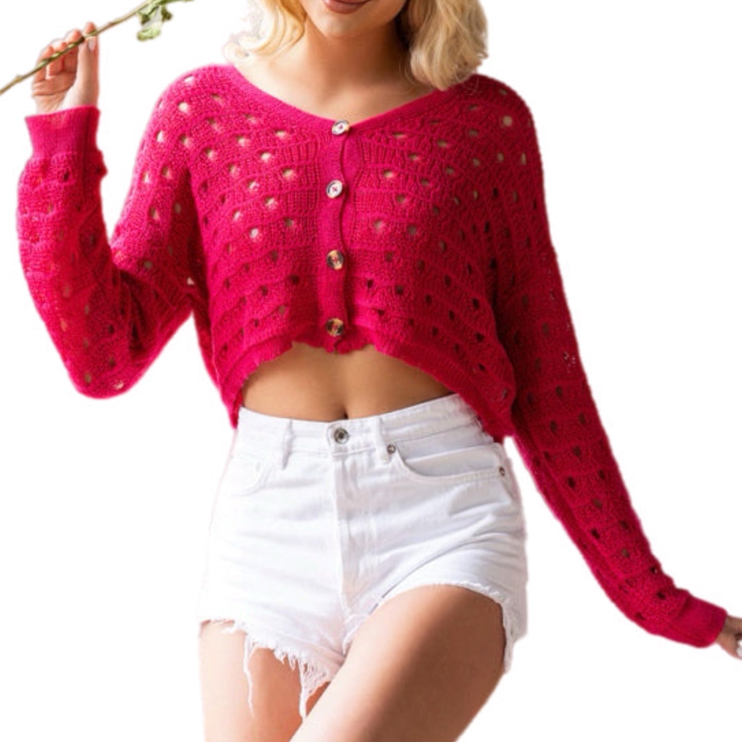 Pink Knit Crop Cardigan