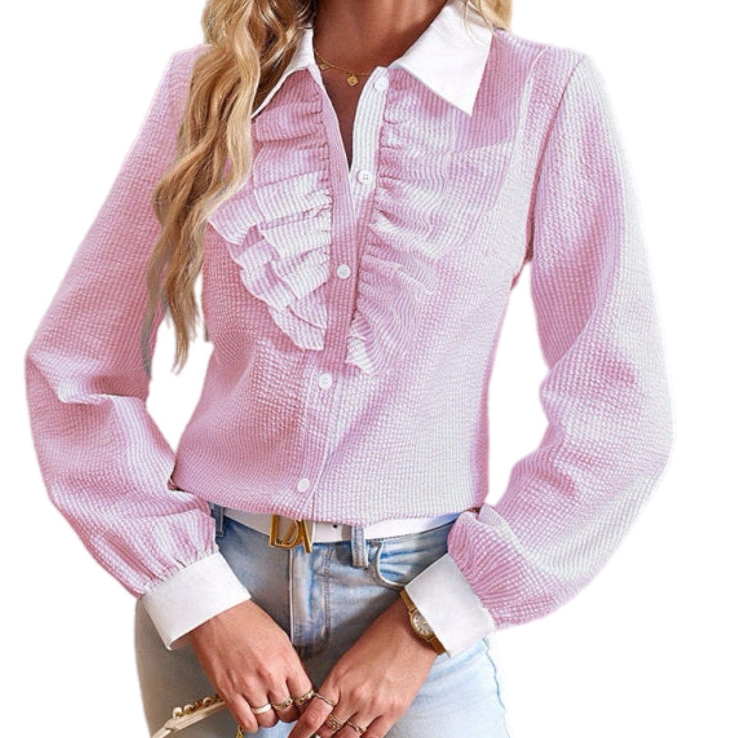 Button Up Blouse with Ruffles